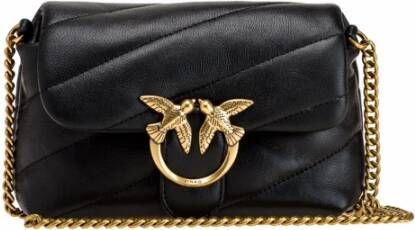 Pinko Zwarte schoudertas van schapenleer met goudkleurige hardware Black Dames - Foto 10