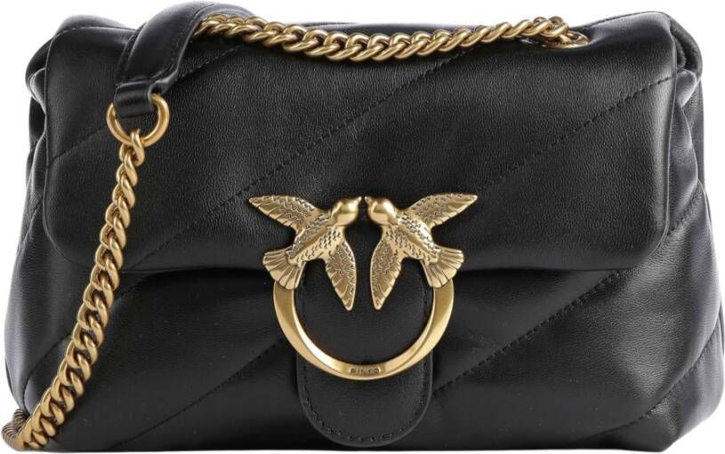 Pinko Leren schoudertas met afneembare kettingriem Black Dames - Foto 7