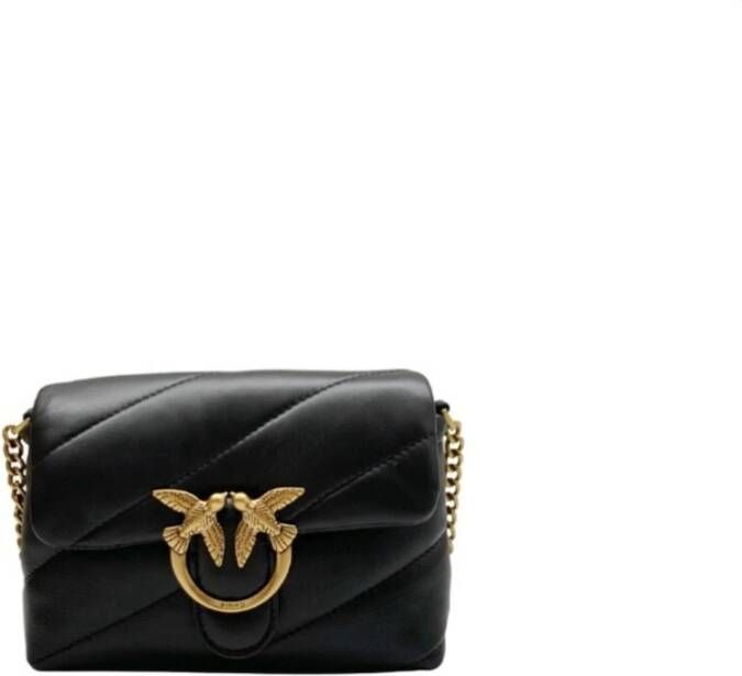 Pinko Zwarte schoudertas van schapenleer met goudkleurige hardware Black Dames - Foto 2