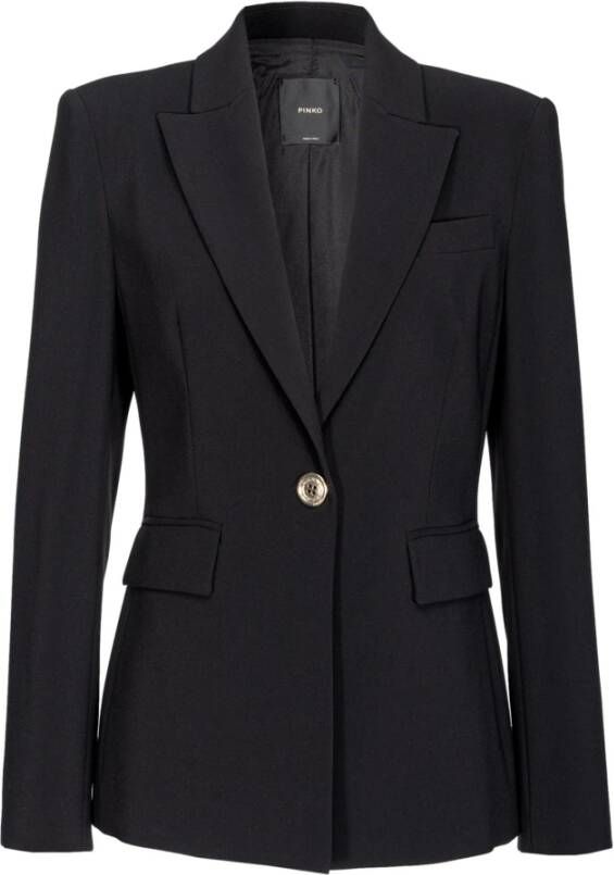 Pinko Zwarte single-breasted jas met spiegelrevers Black Dames