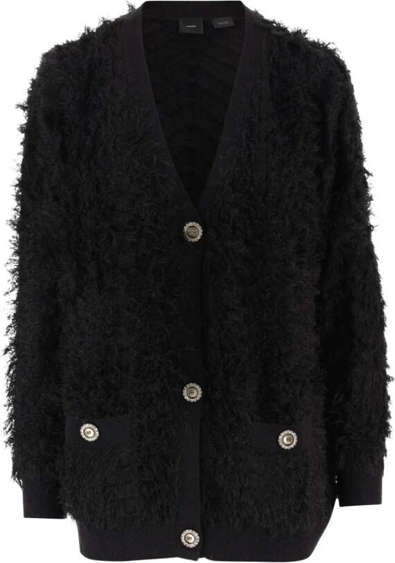 Pinko Zwarte Cardigan van Wolmix met Juwelenknopen Black Dames