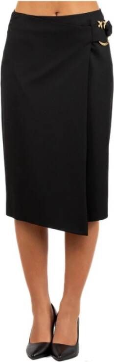 Pinko Zwarte Asymmetrische Rok met Liefdesvogels Gesp Black Dames