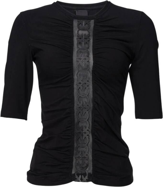 Pinko Kortemouwen katoenen jersey top met tule detail Zwart Dames