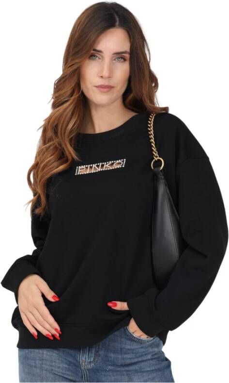 Pinko Klassieke Sweatshirt met Uitgesneden Logo en Strass Zwart Dames