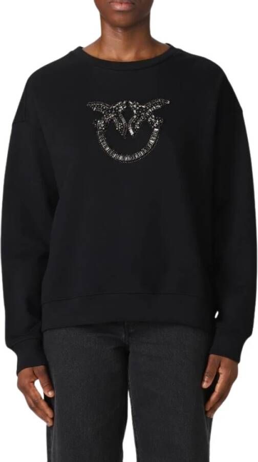 Pinko Love Birds Geborduurde Sweater Black Dames