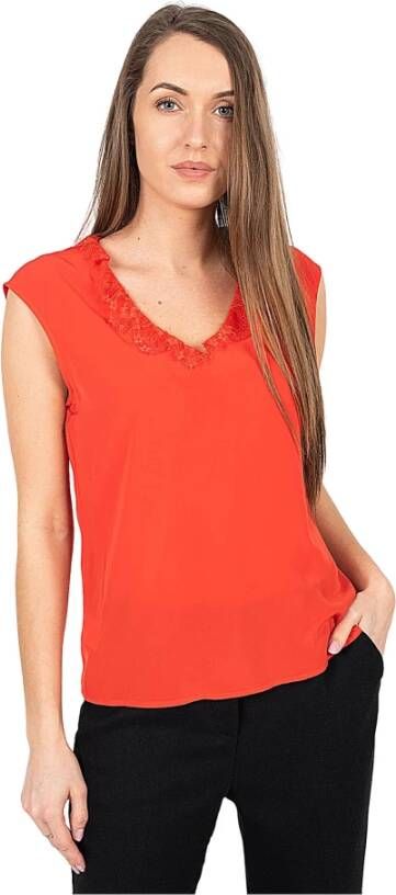 Pinko Mouwloze Kant V-Hals Top Rood Dames