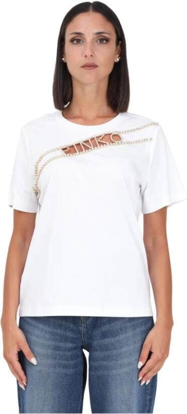 Pinko Katoenen Interlock T-Shirt met Uitgesneden Logo White Dames