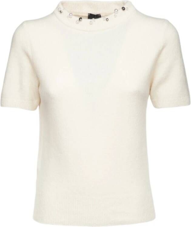 Pinko Witte Trui met Korte Mouwen en Kralen White Dames