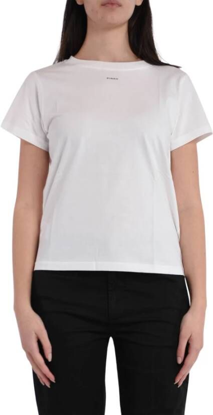 Pinko Basis Katoenen Jersey T-shirt met Korte Mouwen in Wit White Dames