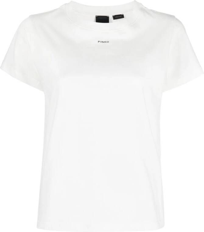 Pinko Basis Katoenen Jersey T-shirt met Korte Mouwen in Wit White Dames