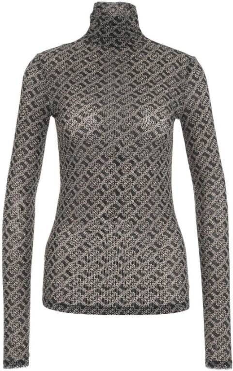 Pinko Ivory Turtleneck Sweater met All-Over Logo Print Black Dames