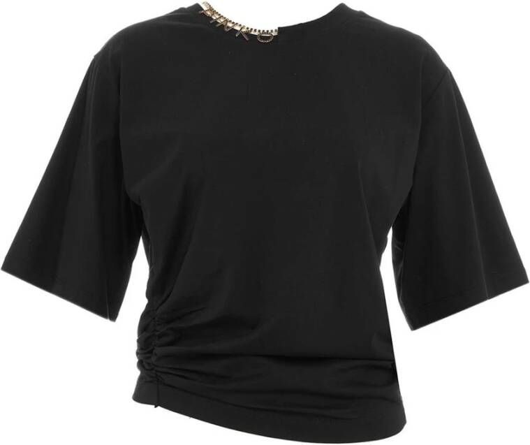 Pinko Korte mouwen T-shirt met strass ketting Black Dames
