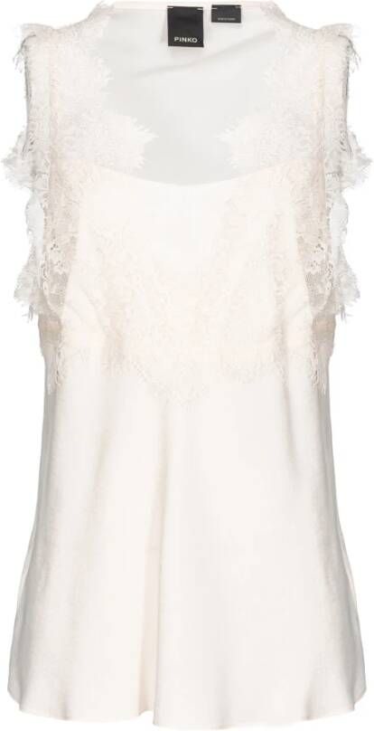 Pinko Talesia TOP Crepe DE Chine Jacquard Logo Beige Dames