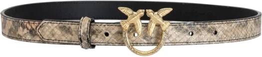 Pinko Thin python-print Love Birds leather belt Beige Dames