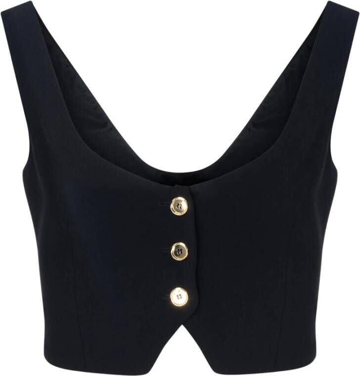 Pinko Zwarte Stretch Crepe Crop Vest Black Dames