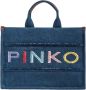 Pinko Denim Logo Geborduurde Shopper Blue Dames - Thumbnail 1