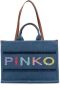 Pinko Denim Logo Geborduurde Shopper Blue Dames - Thumbnail 3