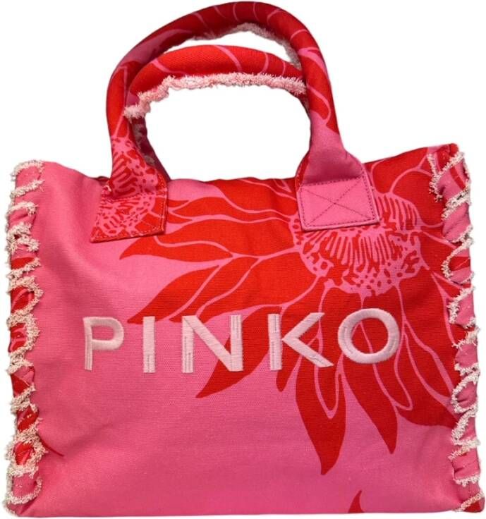 Pinko Vierkante canvas shopper strandtas met zomerprint Roze Dames