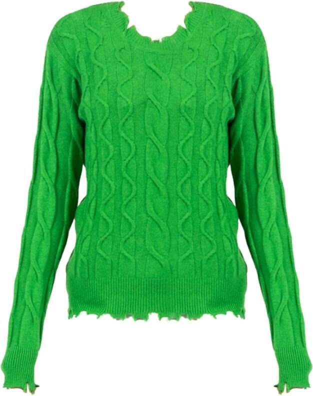 Pinko Trui met ronde hals rafelige zoom en gevlochten patroon Groen Dames Kledingwinkel