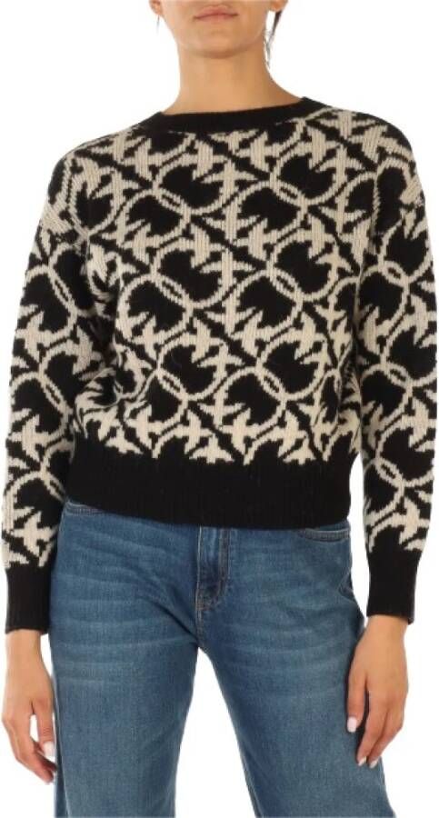 Pinko Love Birds Wol en Alpaca Trui Black Dames