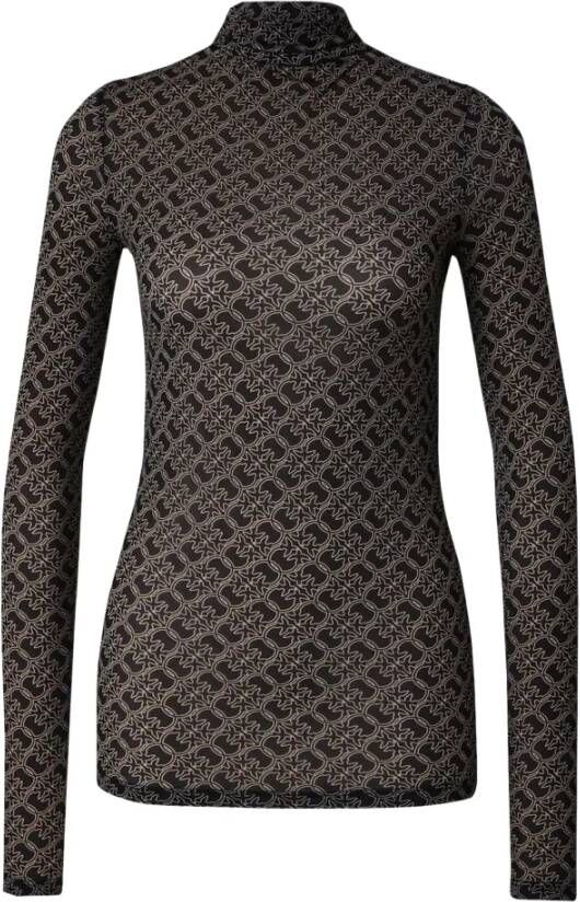 Pinko Ivory Turtleneck Sweater met All-Over Logo Print Black Dames