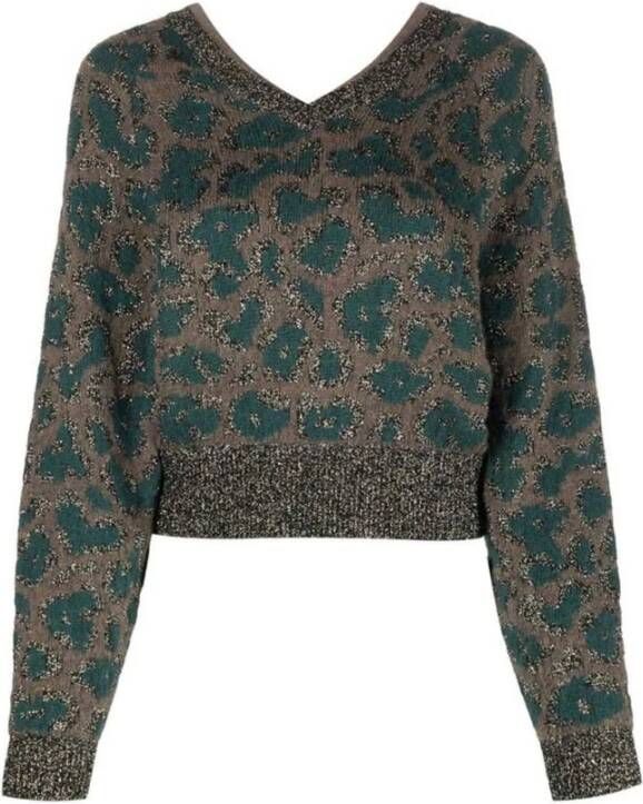Pinko Jacquard-Pullover Camouflage-Flecken Lurex Groen Dames