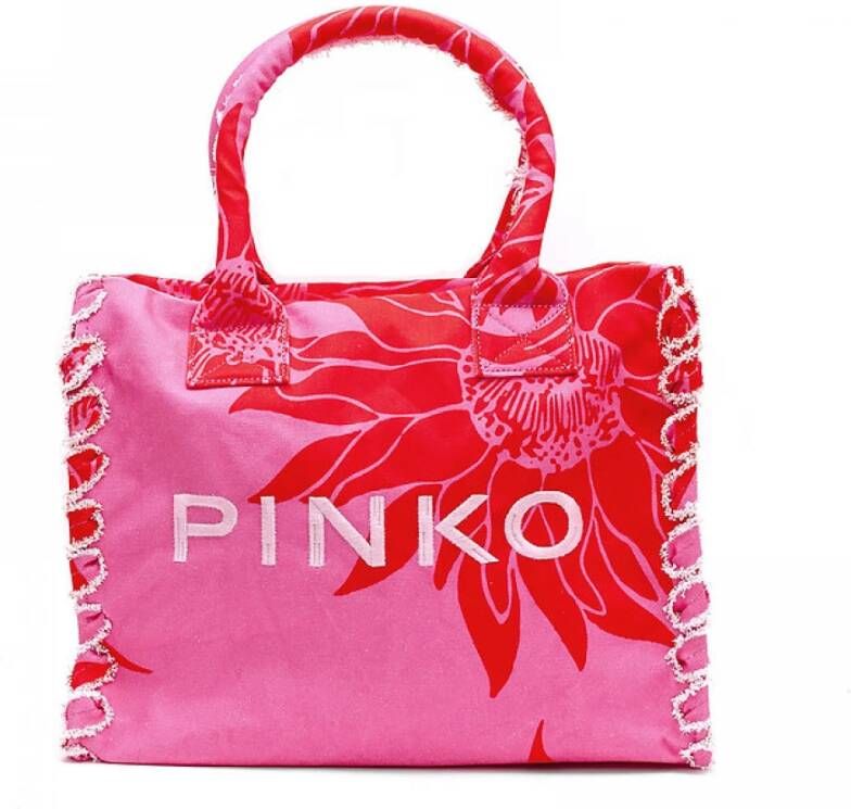 Pinko Vierkante Canvas Shopper Strandtas Roze Dames