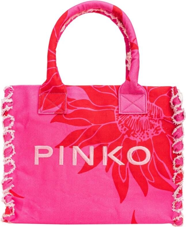 Pinko Vierkante canvas shopper strandtas met zomerprint Roze Dames