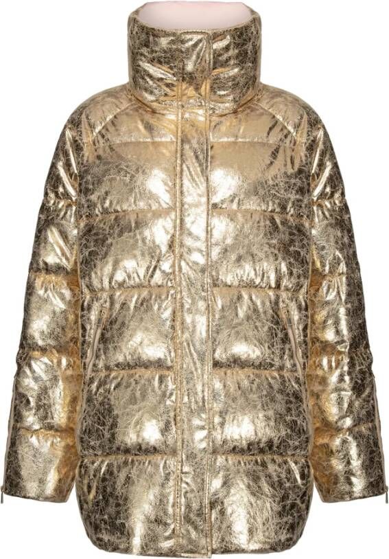 Pinko Vintage-effect laminated down jacket Geel Dames