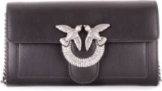 Pinko Schoudertas met Liefdesvogels en Strass Gesp Black Dames