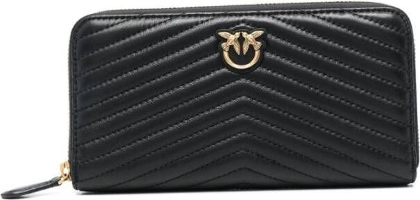 Pinko Quilted leren portemonnee met rits en Love Birds Diamond Cut plaque Black Dames