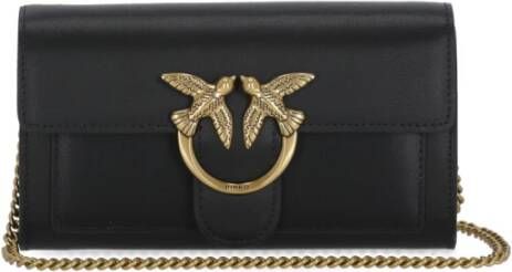 Pinko Zwarte Leren Portemonnee Liefdesvogels Detail Black Dames - Foto 5