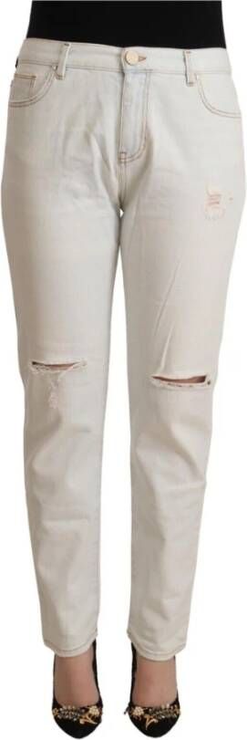 Pinko White Cotton Distressed Mid Waist Skinny Denim Jeans White Dames