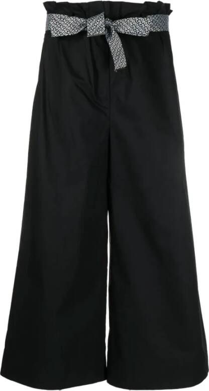 Pinko Wijde broek van katoen met hoge taille en logo patroon Black Dames
