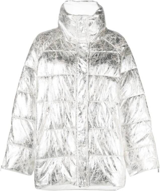 Pinko Vintage-effect laminated down jacket Beige Dames