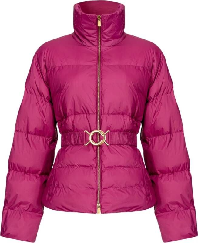 Pinko Gewatteerde Beige Jas met Afneembare Capuchon Pink Dames