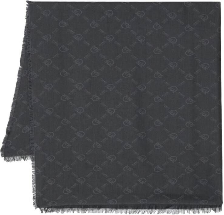 Pinko Zwarte katoenen en modale jacquard sjaal met Monogram ontwerp Black Dames