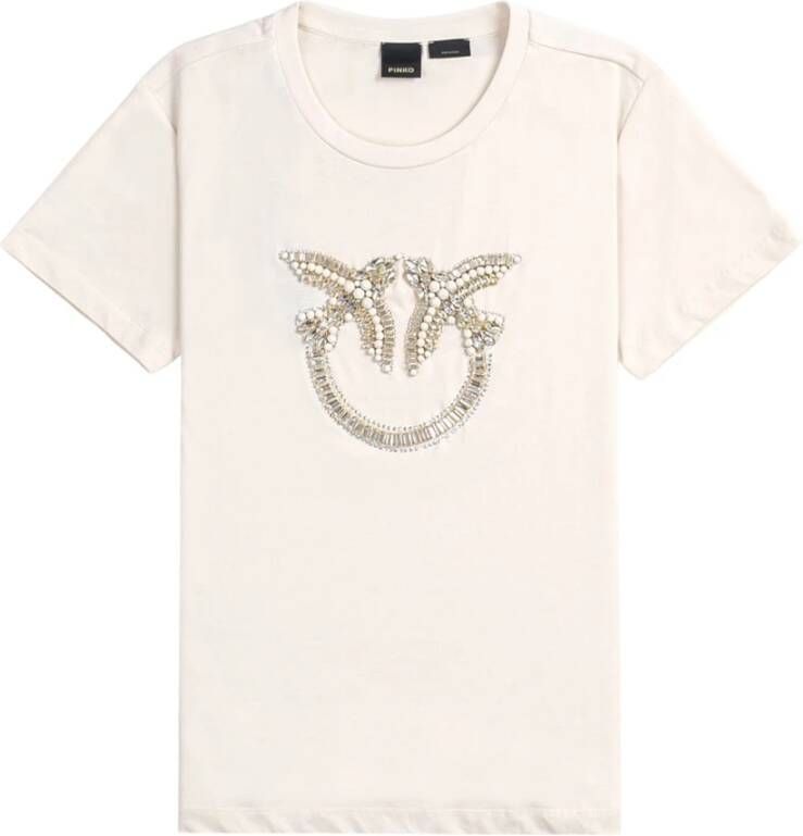Pinko T-shirt met Love Birds borduursel Beige Dames