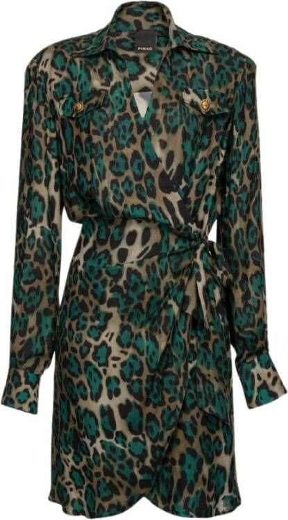 Pinko Wrap Dress with Dotted Camouflage Motif Groen Dames