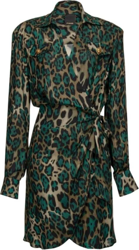 Pinko Korte Viscosejurk met Luipaardprint Multicolor Dames