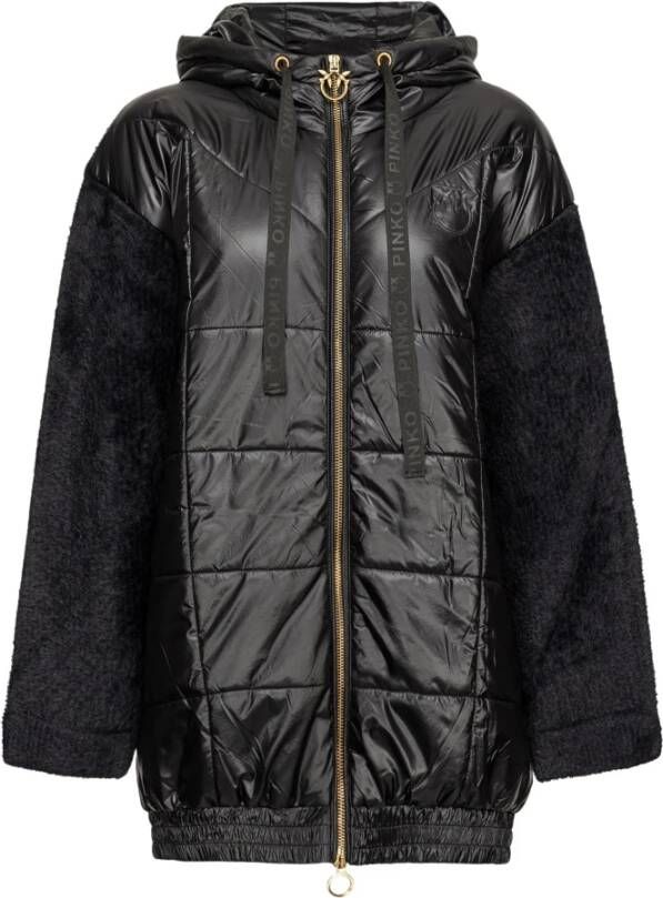 Pinko Gewatteerde jas met schapenvacht details Black Dames