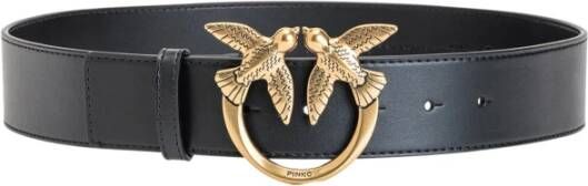 Pinko Zwart leren taille riem met Love Birds Diamond Cut gesp Zwart Dames