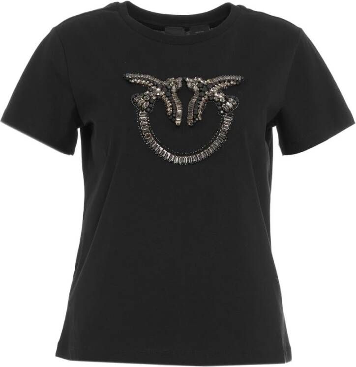 Pinko Zwart T-shirt met Rhinestone Applique voor Dames Zwart Dames