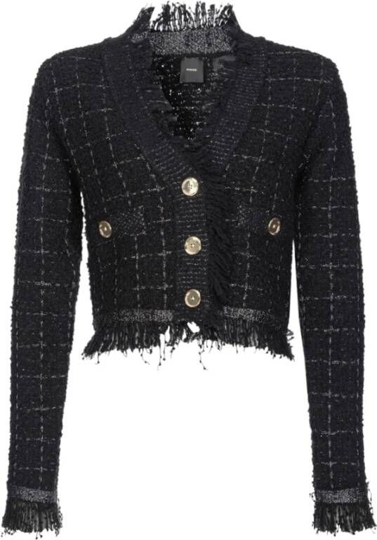 Pinko Zwarte Check Lurex Jas Zwart Dames