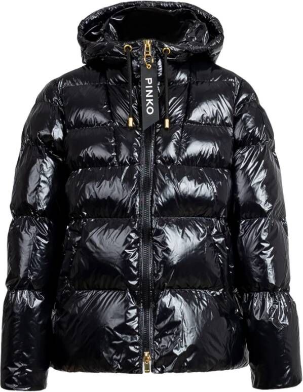 pinko Zwarte jas met logo rits Zwart Dames