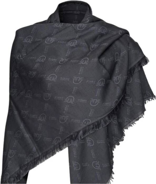 Pinko Zwarte katoenen en modale jacquard sjaal met Monogram ontwerp Zwart Dames