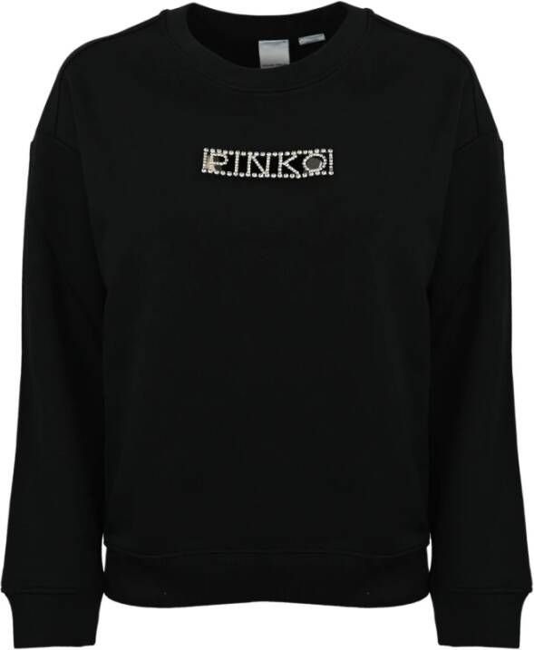 Pinko Zwarte katoenen trui met logo Zwart Dames