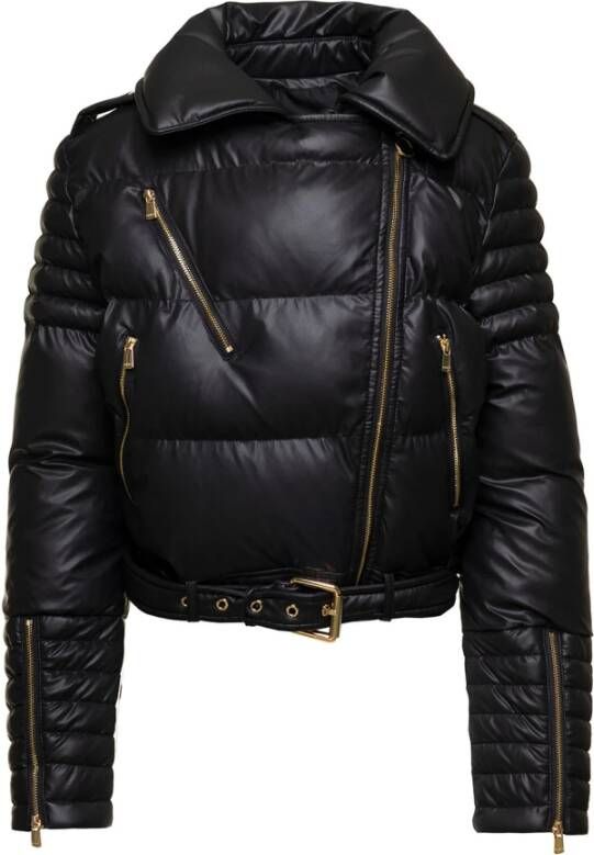 Pinko Zwarte Lichtgewicht Imitatieleren Jas Zwart Dames