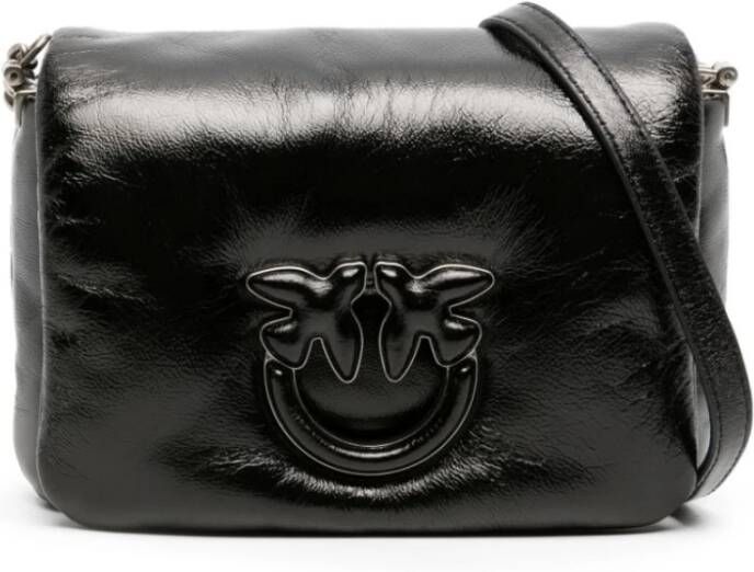 Pinko Zwarte Love Birds Gewatteerde Crossbody Tas Zwart Dames