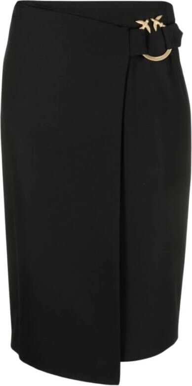 Pinko Zwarte Asymmetrische Rok met Liefdesvogels Gesp Black Dames